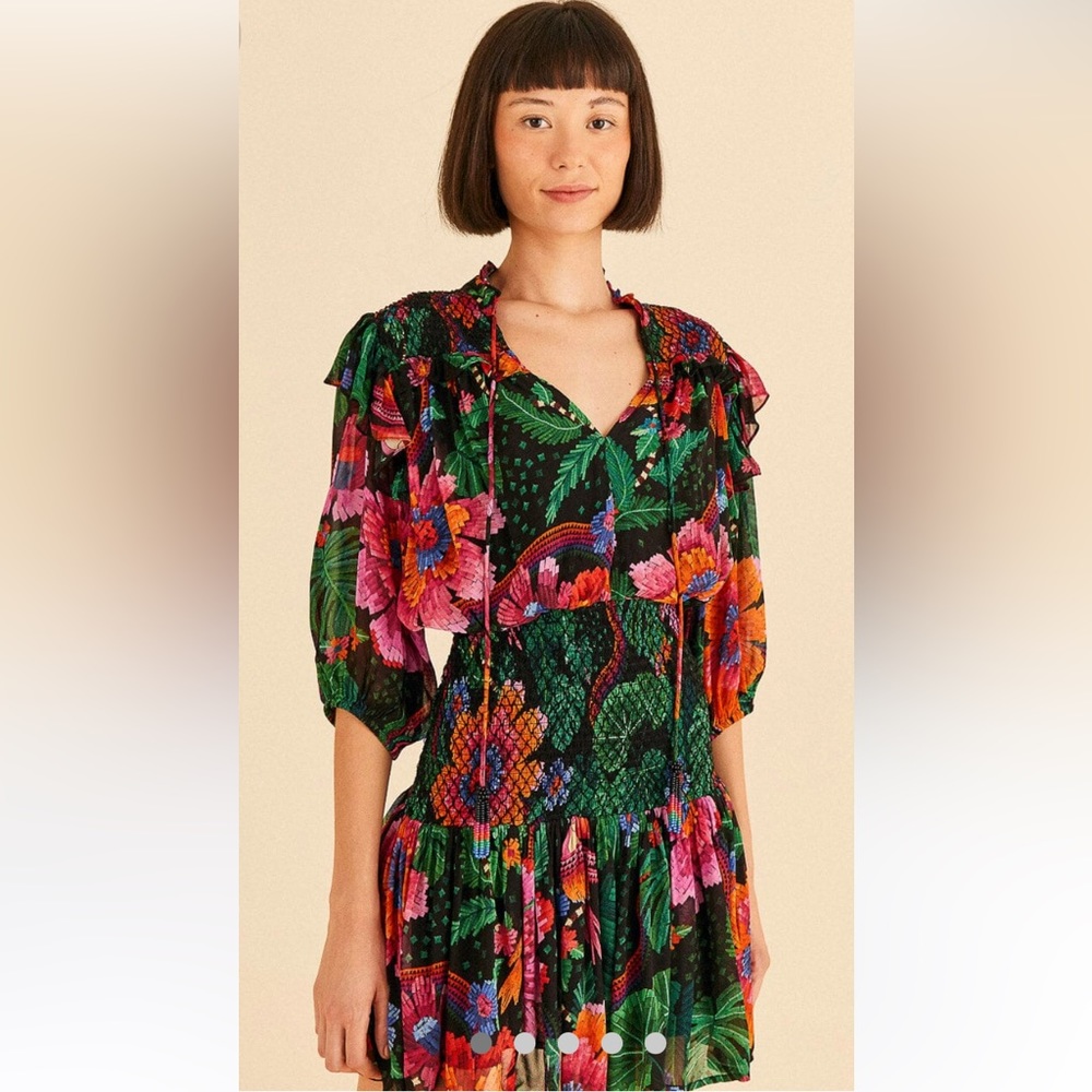 Farm Rio Black Blooming Garden Mini Dress